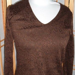 Chicos Womens Stretchy top blouse shirt Brown lace